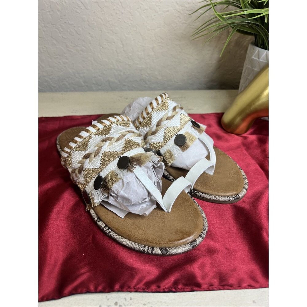 Blowfish Malibu Raelynn Woven Metallic Moroccan Summer Sandals Size 7 Boho